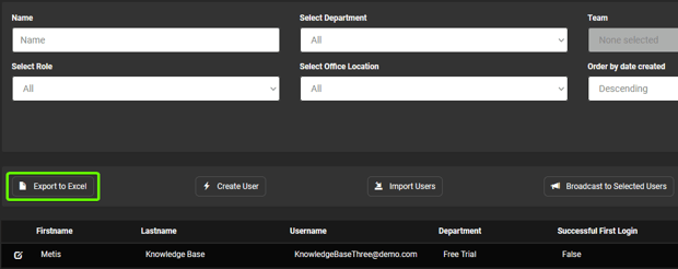 Export to Excel User Management