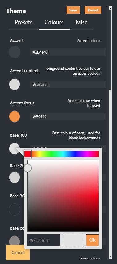 Platform Settings - Colour changing