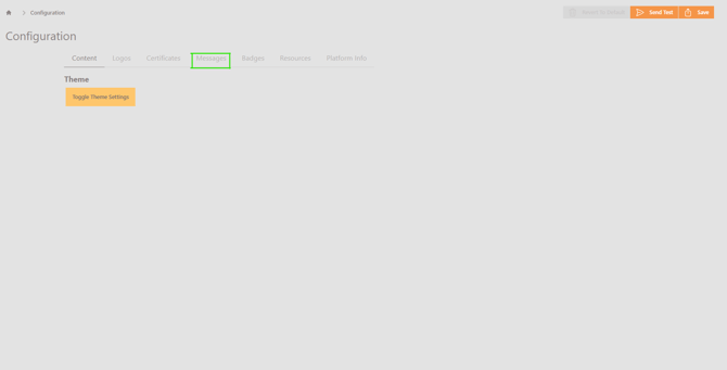 Platform Settings - Messages Tab
