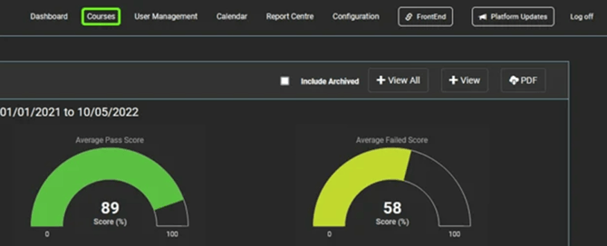 Admin dashboard - courses tab