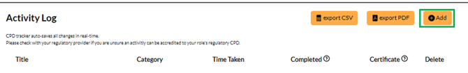 CPD Tracker - Add item button