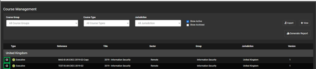 Course Management - course overview buttons