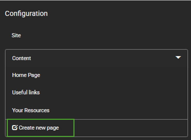 Platform configuration - create new page button