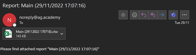 Report centre - recieved Report email example
