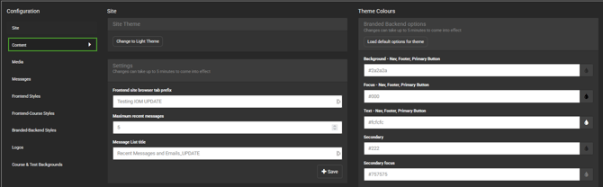 platform configuration - content tab