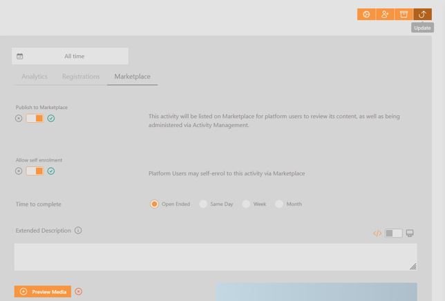 Activity Management - Activity Dashboard - Marketplace example