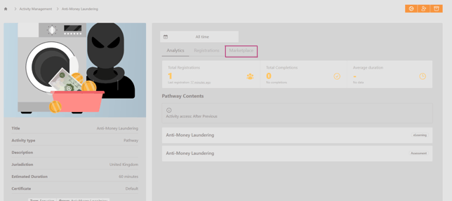 Activity Management - Activity Dashboard - Marketplace highlight example