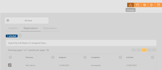 Activity Management - Activity Dashboard - Registration removal Example