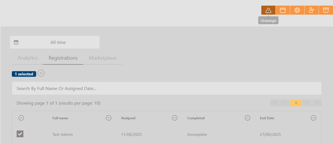 Activity Management - Activity Dashboard - Registration removal Example
