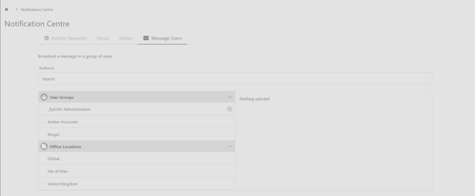 Notification Centre - Message Users - User Table example