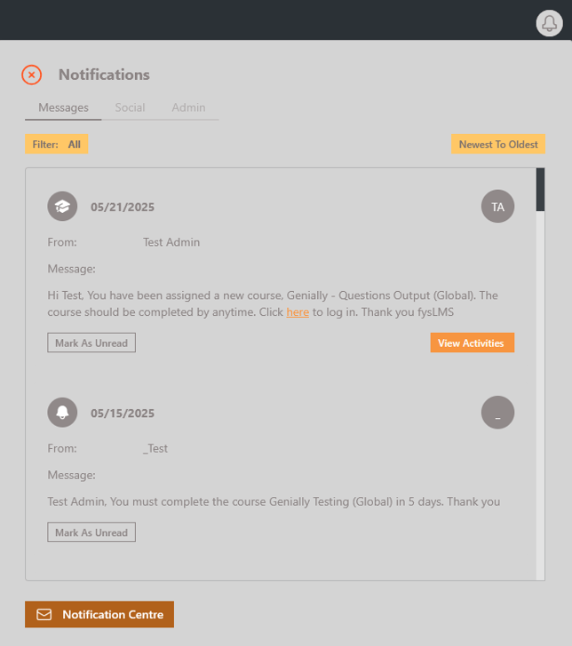 Platform Navigation - Notification Centre Button