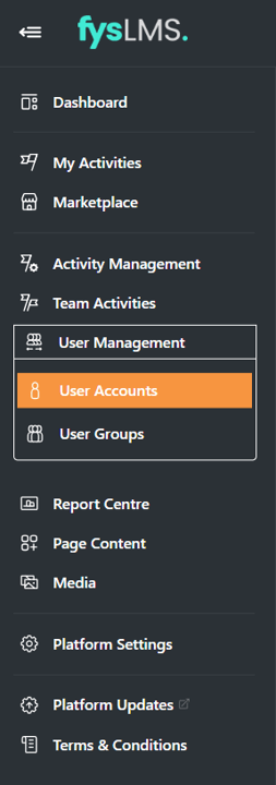Platform Navigation - User Management - Accounts