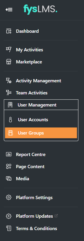 Platform Navigation - User Management - Groups
