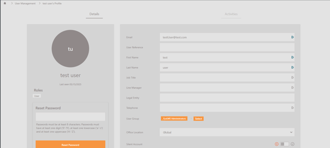 User Account - User Profile dashboard example