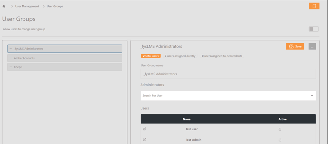 User Management - User group dashboard example
