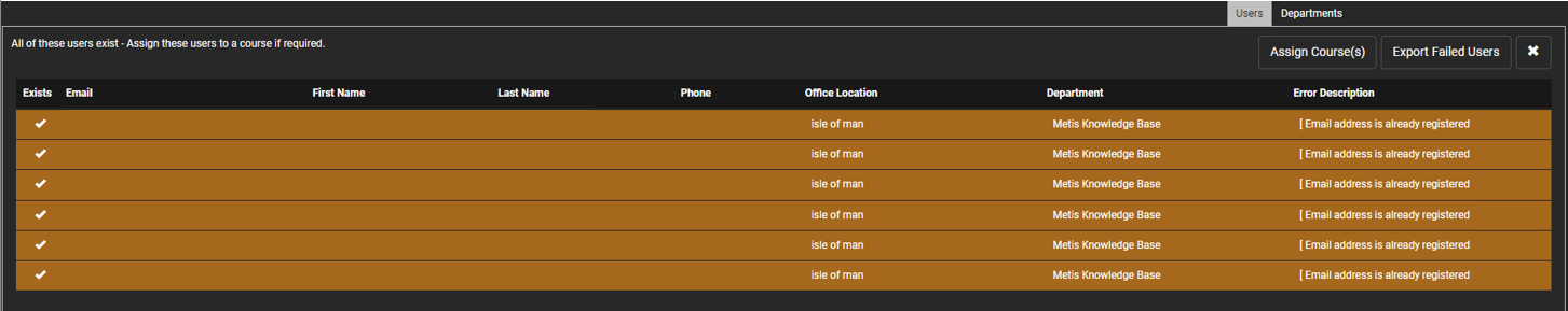 User Import showing Email conflicts