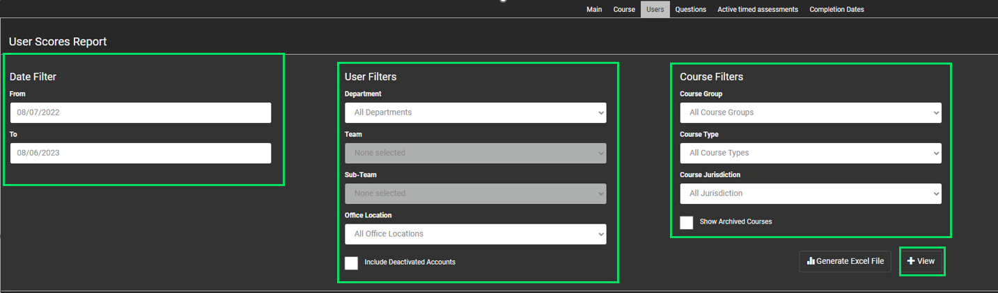 User Report Filters